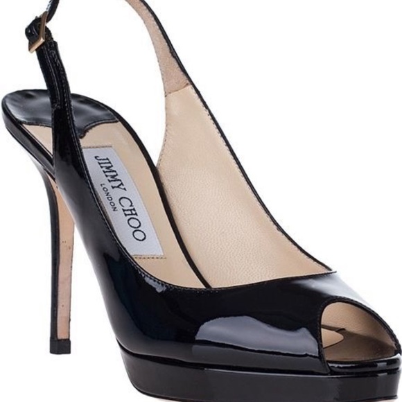 Jimmy Choo Shoes - JIMMY CHOO LEATHER BLACK SLINGBACK OPEN TOE HEELS